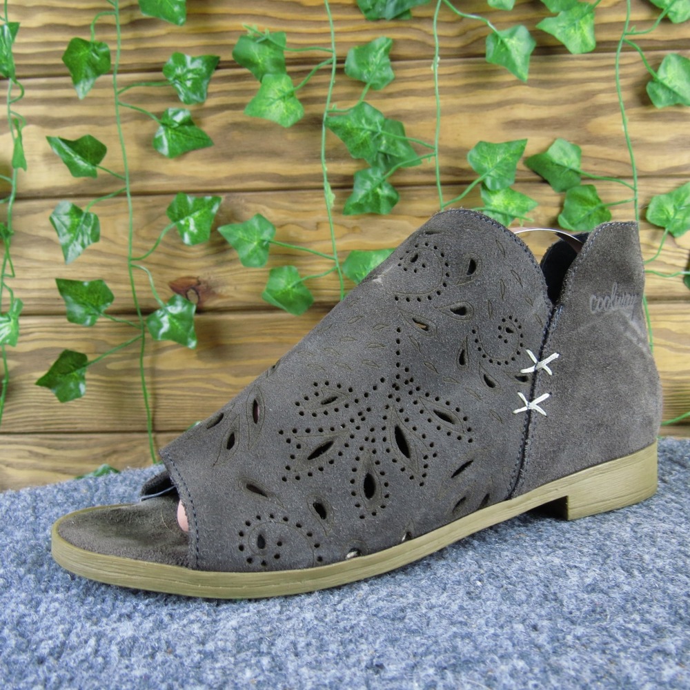 Coolway Nelia Women's 38 Taupe Suede Cutout Peep-Toe‎ Bootie Walking Comfort